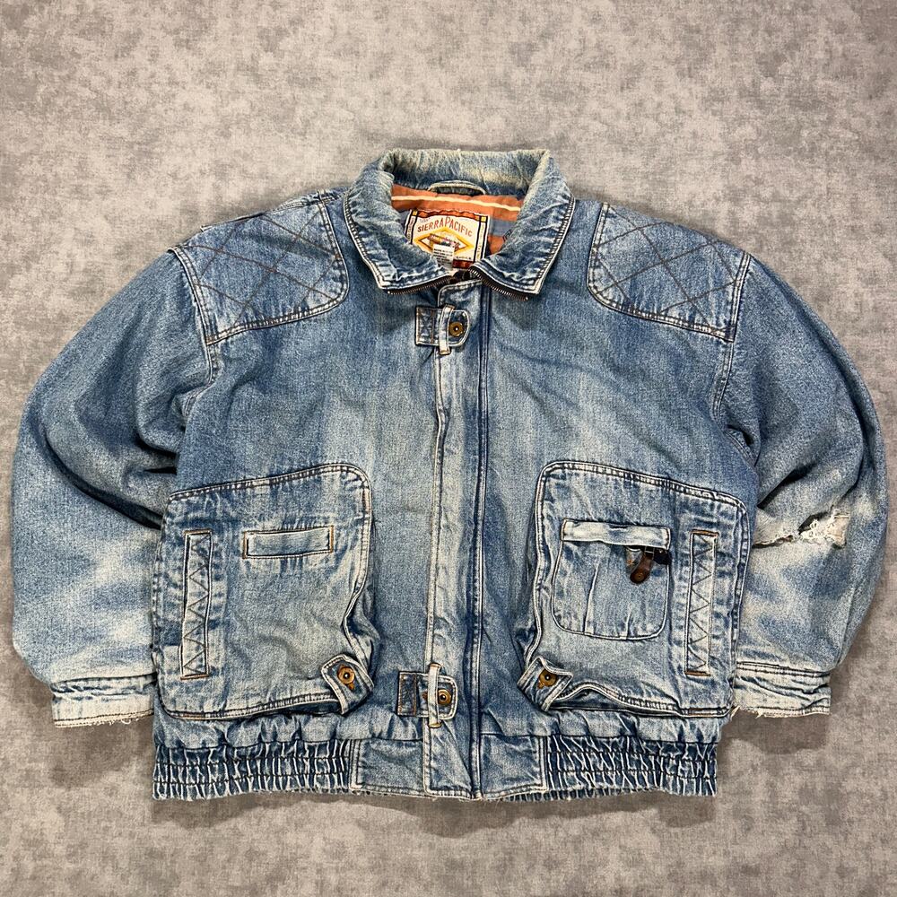 Vintage 90s Sierra Pacific Denim Blanket Lined Jacket Southwestern Aztec Mens L